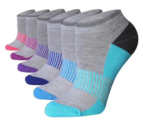 Tipi Toe Women's Athletic Cushioned Comfort Ankle Socks With Arch Support, Mesh Design. Perfect for Running & Sports (6 Pack)