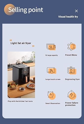 Miniatura 6 de Freidora de aire digital con pantalla LED, 8 modos preestablecidos, cocción sin aceite, color negro