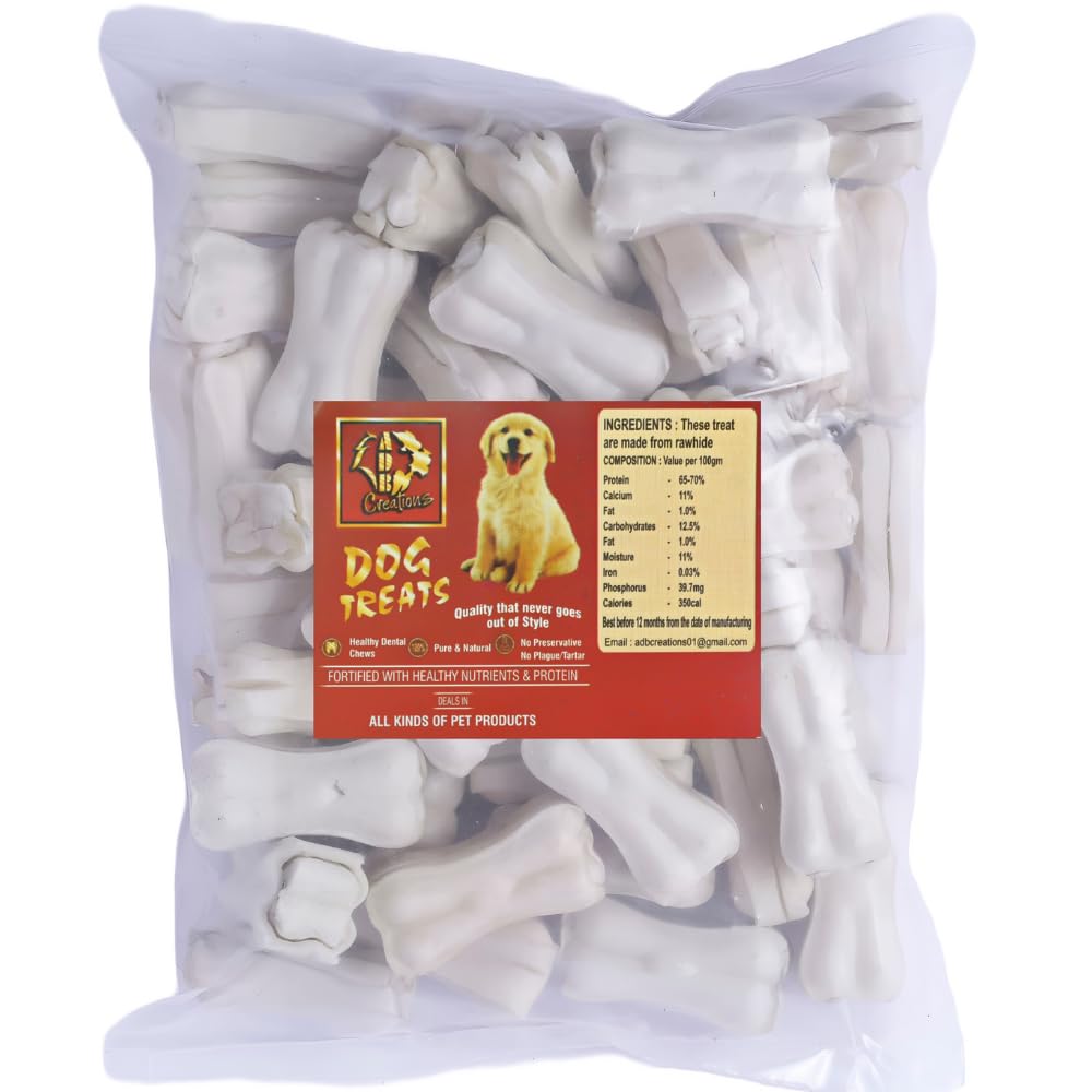 ADB CREATIONS Pressed Chew Bones for Dogs and Puppies Delicious Treats 2 Inch Calcium Chew Bone All Life Stages & Breeds/Helps in Strengthen Bones and Teeth with Nutritional Benefits - 500 Gram (B0CQ4LVXZW) Amazon Price History, Amazon Price Tracker