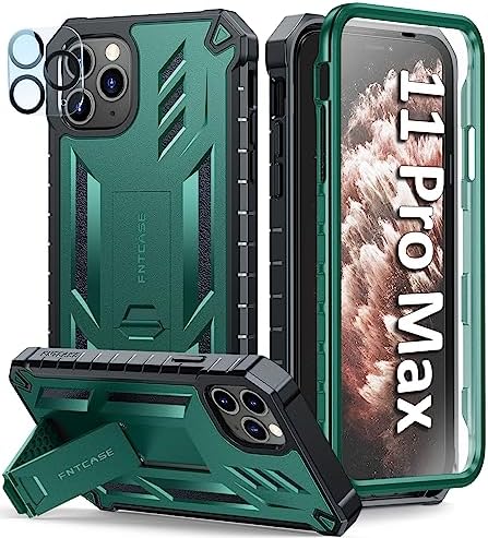 FNTCASE for iPhone 11 Pro-Max Case: Rugged Shockproof Protective Cases with Kickstand - Heavy Duty Dual Layer Military Grade Drop Proof Protection Cell Phone Cover (Black)