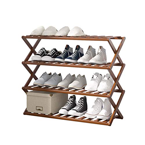 UDEAR Bambus Schuhregal,Faltbar freistehend Schuhregal Speicherorganisator Multifunktion, Wohnzimmer, Balkon, 4 Ebenen, Dunkelbraun