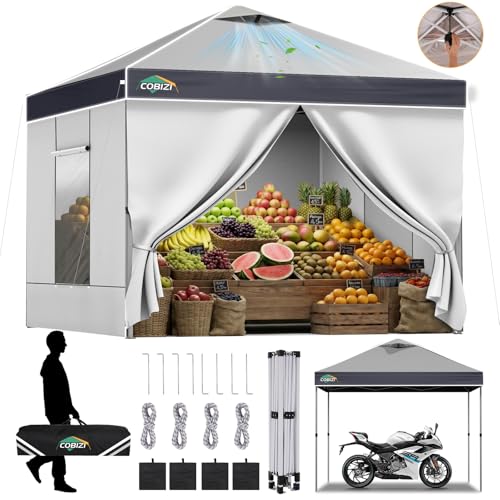 Image of COBIZI 10x10 Pop Up Canopy Tent with Sidewall,Outdoor Canopy,Light Gray