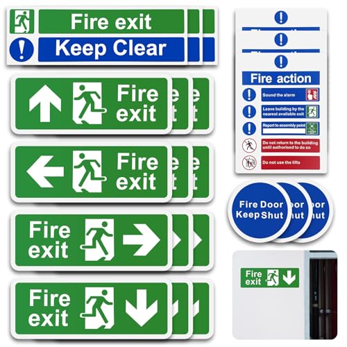 21Pcs Fire Exit Signs Fire Action Safety Signs Keep Clear Es