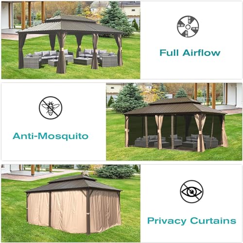 FEMICON Create Gatherings with 12' x 18' Hardtop Gazebo, Premium Aluminum and Galvanized Steel, Brown - Image 4