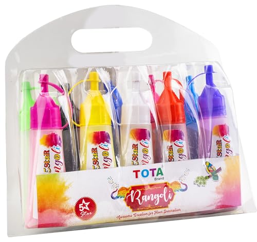 Image of TOTA Rangoli Colour Powder Tube Kit, for Diwali Decoration Tool Floor Art Rang - 10 Multicolour (Squeeze Rangoli Tubes)