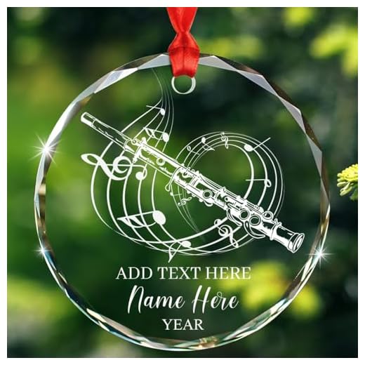 Oboe - Adornos de Navidad de cristal de instrumento musical, adorno de oboe personalizado, regalo para profesor de oboíst/texto personalizado/año y nombre, adornos para amantes del oboe, adorno de