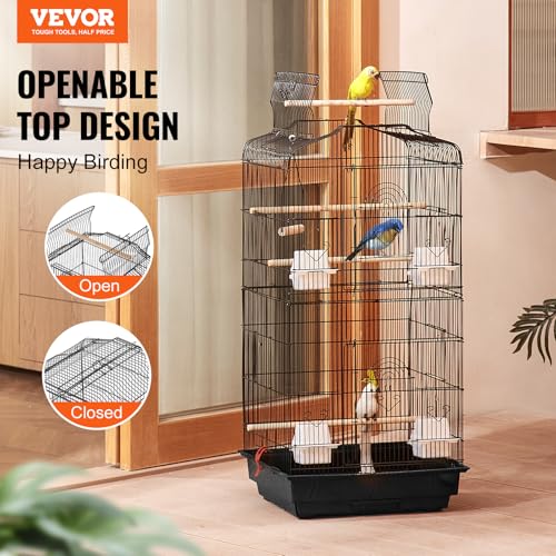 VEVOR 41-inch Open Top Large Parrot Bird Cage, Hanging Bird Cage for Parakeets Finches Canaries Lovebirds Cockatiels Budgies Small Quaker Conures Travel Pet Flight Birdcage with Swing and Perch