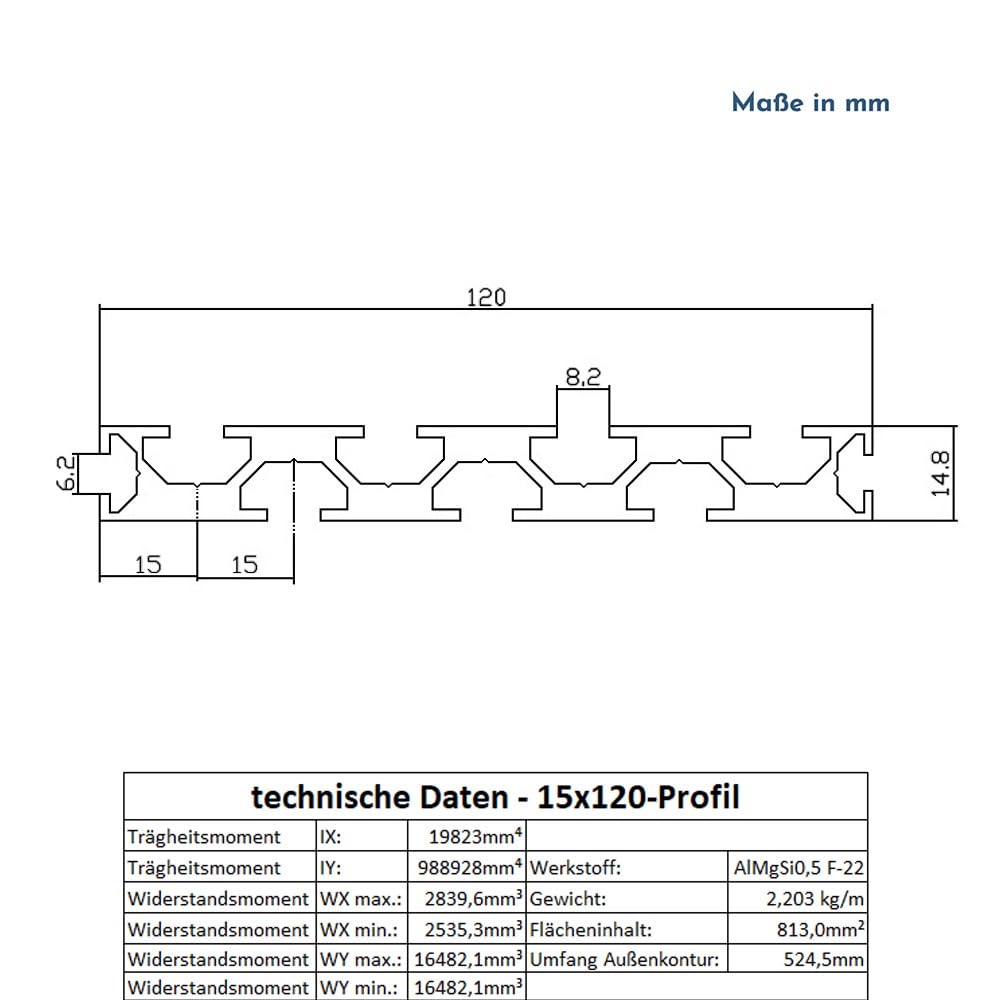 KLAK 15/120 - Aluprofil 6 Stück 15x120mm 2m System-, Montageprofil Nut 8 | Für Camperausbau, Anhänger & Möbelbau. Kompatibel mit Nut-8-Zubehör. Eloxiert, witterungsbeständig, 6 × 2 m = 12 m, silber