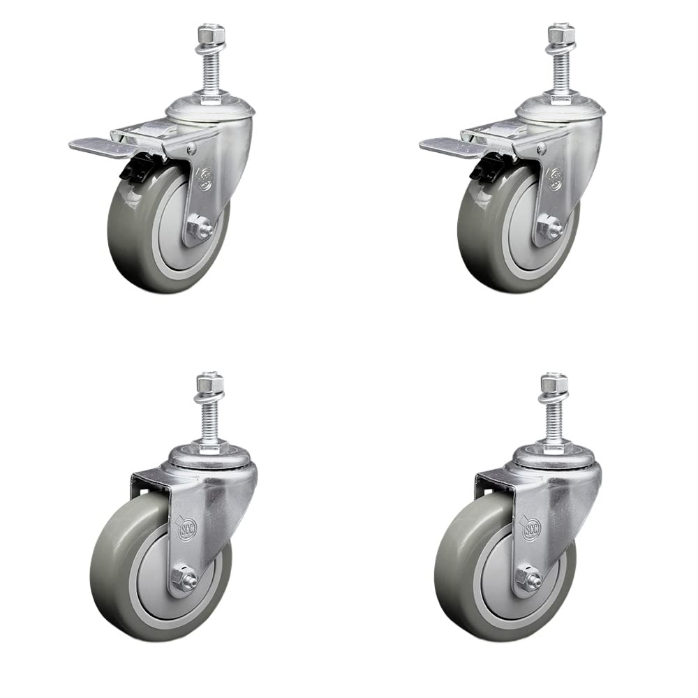 Stainless Steel Polyurethane Swivel Threaded Stem Caster Set of 4 w/4