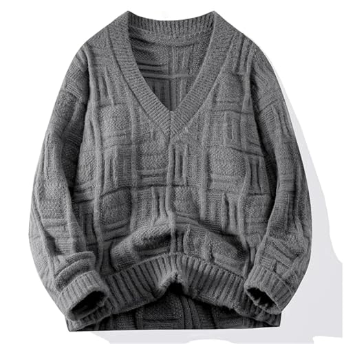 Men's Solid Color V-Neck Long-Sleeved Sweater, Warm and Comfortable Pullover Sweater4