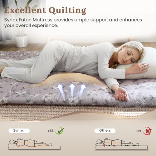 Syrinx Japanese Floor Futon Mattress Twin Size, Foldable Tatami Mat Portable Camping Sleeping Pad, Boys Girls Dormitory Thicken Mattress, Roll Up Floor Bed for Adults Child, White Blooms, 39\"x80\"