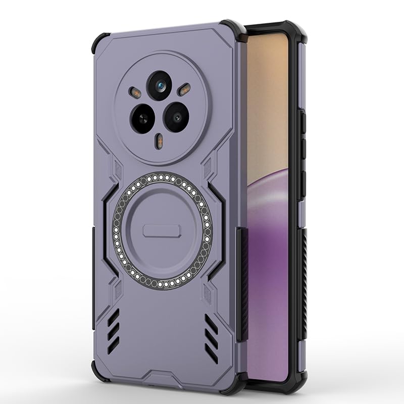 YUXING Case for Realme 14 Pro 5G, Military Grade Protection Hard PC Soft TPU Bumper Back Cover [Anti - Slip Texture] with Four - Corner Airbag Shockproof and Strong Magnetic Mount Holder-Purple