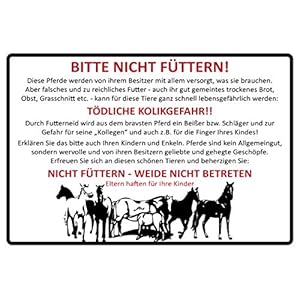 Blechschild 20x30cm gewölbt Bitte Nicht füttern! Pferd Weide Deko Geschenk Schild weiß