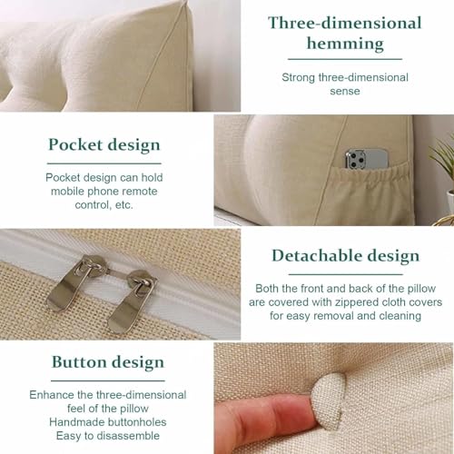 Miniatura 4 de Yszbd Cojin Lectura Respaldo De Cama Almohada Triangularcojines Grandes Cojin Respaldo Sofa Cojines Grandes Camarespaldo Cabecero Desmontablefunda Lavable,X-180x50x20cm