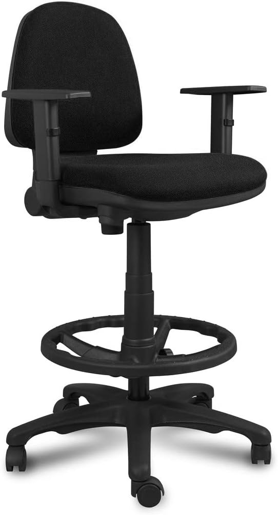 Taburete tapizado Profesional ergonómico con Respaldo, Brazos y aro reposapiés