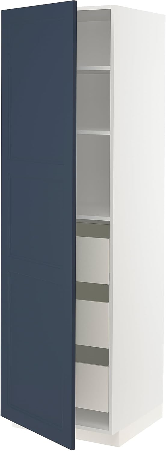 METOD/MAXIMERA High cabinet with drawers, white Axstad/matt blue, 60x60x200 cm