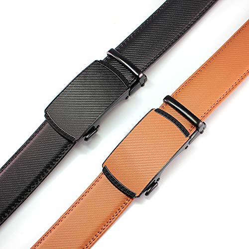 Image of DOOPAI Men's 2 Pack Ratchet Dress Belt - Adjustable 1 3 /8 inch Genuine Leather, Size Length Can Be Cut, With Gift Box