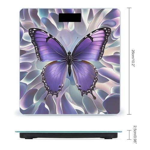 Balanza digital para baño con arte de mariposa morada miniatura 2