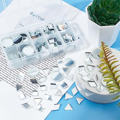 Ph Pandahall Mirror Mosaic Tile, 180Pcs 4 Shapes Glass Mirror Tile Flat Round/Triangle/Rhombus/Square Decorative Mosaic Tiles Mirror Diy Tiles For Art Wall Door Home Jewelry Craft Decorations, Clear #TOP1