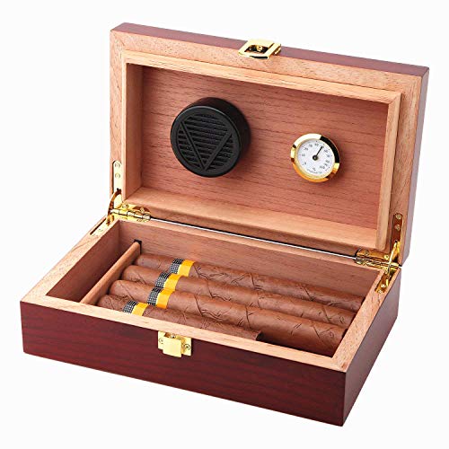 Comparison: Best Wood For Humidor 4 Handmade Cigar Humidor Cigar Box Wood Humidor Holds 10-20 Cigars Desktop Box Humidor with Hygrometer and Humidifier Front-Mount Clasp Lock