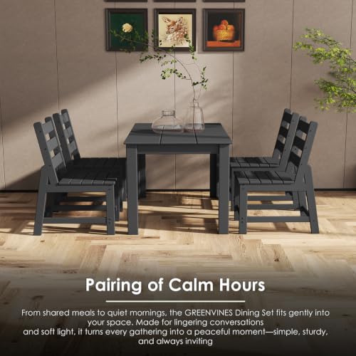 Image of GREENVINES HDPE Outdoor Patio Dining Set of 7, Table and 6 Chairs, Black
