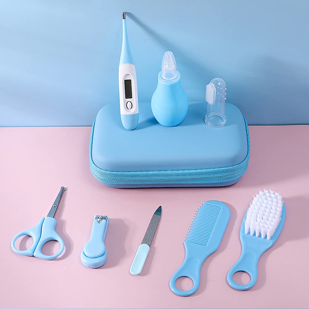 Trousse De Soin Bébé 8 Pièces - Kit Toilette Bébé Avec Thermomètre, Coupe-ongles, Brosse - Sans BPA, Voyage