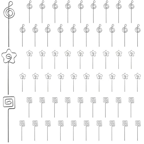 【LANJING】付箋クリップ ワイヤー ワイヤクリップ テーブルクリップ シンプル 置物 インテリア カードホルダー 写真ホルダー 多種多様なデザイン(3種類のスタイル:音符型、正方形、花形、合計60個入り)
