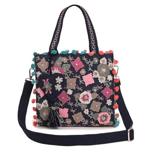 Image of Boho Girl Mini Tote Bag for Women Whimsical Jacquard Handbag with Adjustable Strap Stylish and Elegant Ladies Crossbody Shoulder Purse, Sling Bag Perfect Birthday, Anniversary and Wedding Gift
