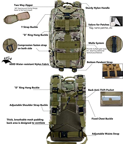 Long Keeper 30L Military Tactical Backpack Mens Hiking Camping School Travel Molle Backpack Waterproof Small Army Rucksack for Men Women Outdoor - Image 4