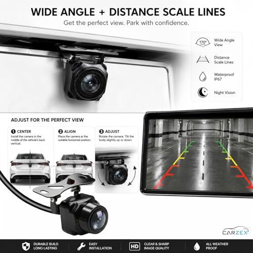 Image of CARZEX Diamond 4K / AHD 1080P Car Reverse Camera for Android Stereo | Backup Camera Runs @ AHD-1080P-25HZ Settings | Rear & Front View 170 Wide Parking Angle, Compatible for Car Android Monitors