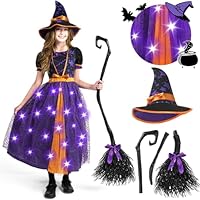 Spooktacular Creations Light Up Purple Witch Costume for Toddler Girls, Fairy Tale Witch Halloween Costume Dress Up (Small (5-7 yrs))