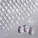 4 Sheets Stars Nail Art Stickers Decals 3D Self-Adhesive White Cloud Rainbow Moon Star AWN DIY Nail