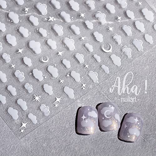 4 Sheets Stars Nail Art Stickers Decals 3D Self-Adhesive White Cloud Rainbow Moon Star Awn Diy Nail Decoration Fashion Charm Manicure Accessories For Women Girls Kids #TOP27