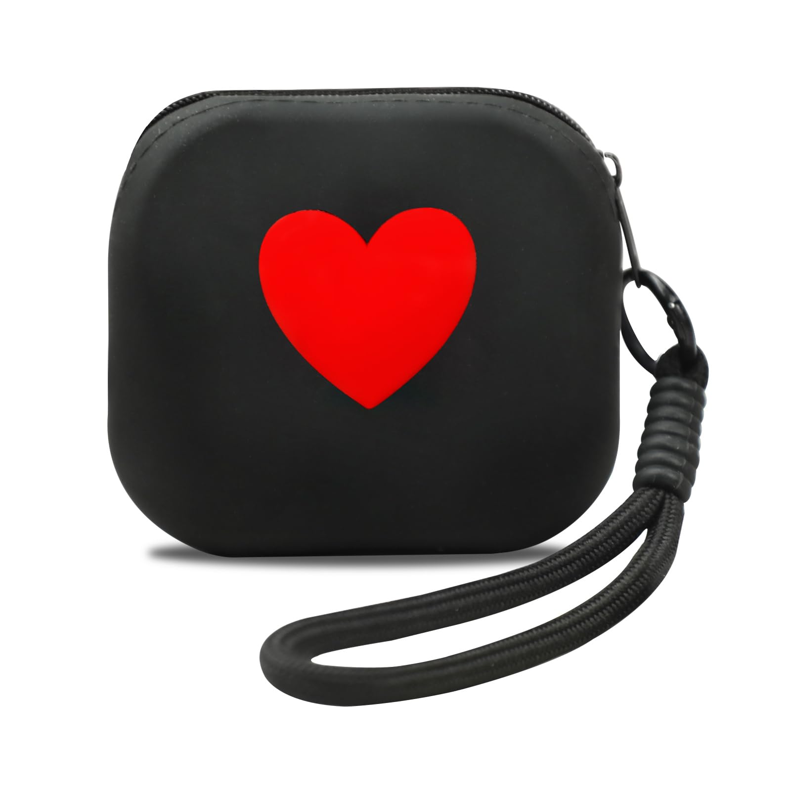 Small Silicone Coin Purse Heart Pattern Mini Silicone Coin Pouch with Hand Strap Change Pouch Mini Zipper Wallet for Women Girls (Black)