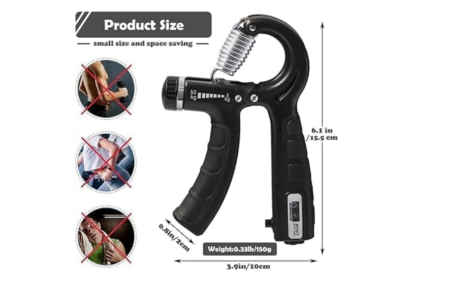Image of Adjustable Hand Grip Strengthener, 5-60 kg Resistance, Black
