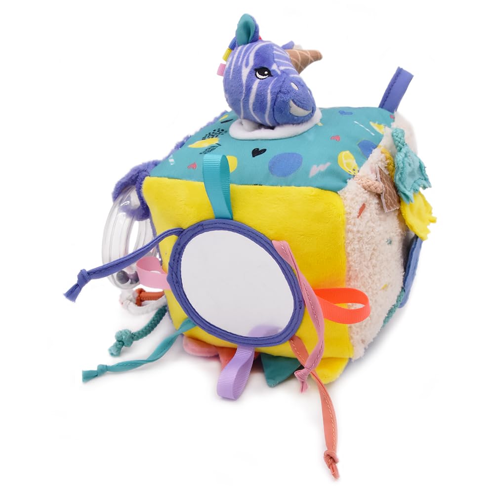 Les Déglingos – Cubo de actividades de tela Kiprokos Le Zebra- Juguete de despertar sonoro y táctil para bebé – Juguete de desarrollo – Regalo de nacimiento – 12 cm – Violeta