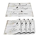 12 x 18 Inches Set of 6 Cotton and Linen Place mat, Black Positive Energy Live - Laugh - Love Butter