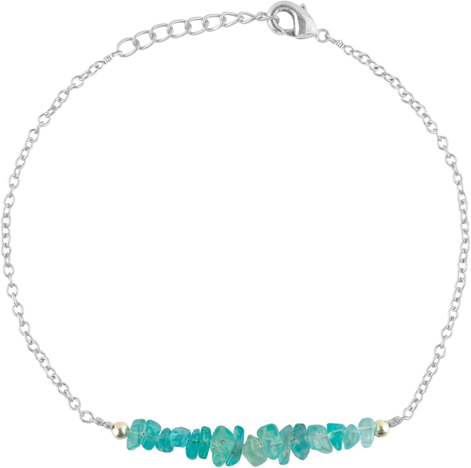 TGH Natural Blue Apatite Chips Bar Bracelet, Healing Crystal, Silver Plated Raw Beads Bracelet, 7+1 inch Adjustable Chain, Gift For Her, Valentine Day Gift