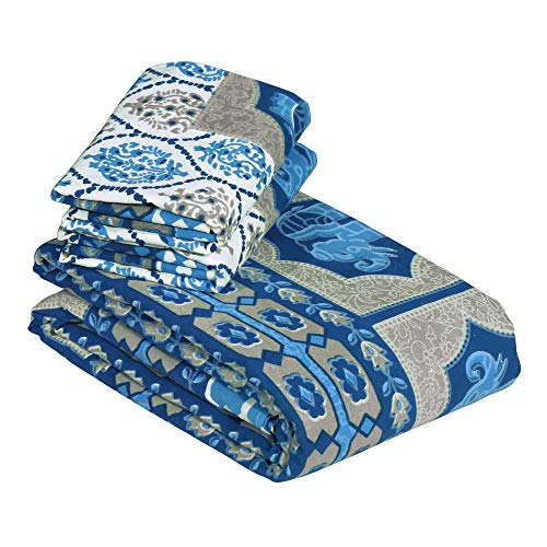 Image of Story@Home 100% Cotton Bedsheet for Double Bed with 2 Pillow Covers|90x108 Inch Ethnic Grey and Blue