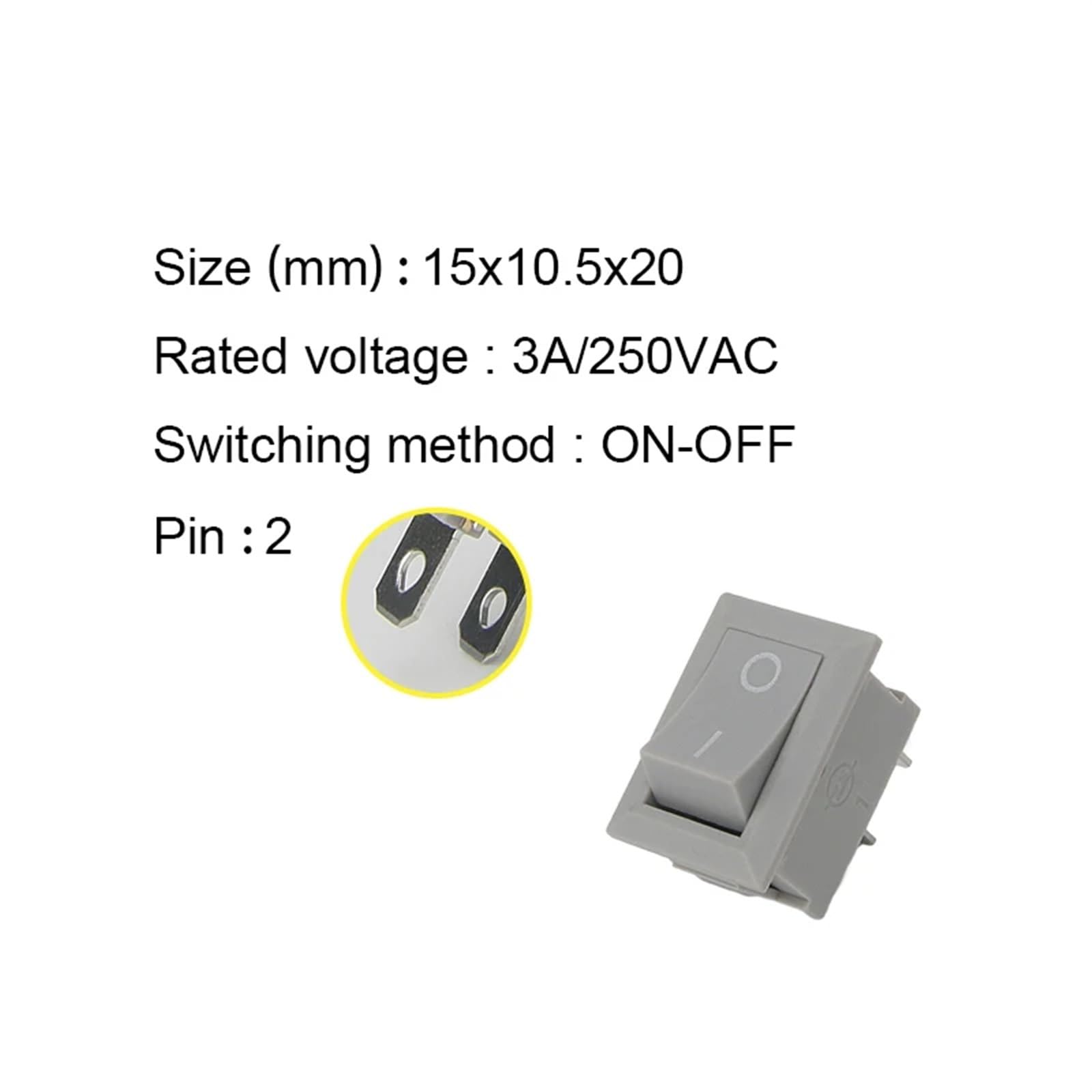KCD11 2pin 10x15mm Mini przełącznik przyciskowy SPST 3A 250V AC przełącznik kołyskowy wł./wył. do łodzi 1 czarny czerwony biały szary 10 sztuk (2 pin biały biały)