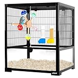 OIIBO Glass Bird Cage Full View Parakeet Cage with Openable Top Screen, 18' L x 18' W x 22' H Birdhouse Bird Cage for Parrot, Cockatiel, Lovebirds, Parakeet, Budgie Conure, Canary, Finch