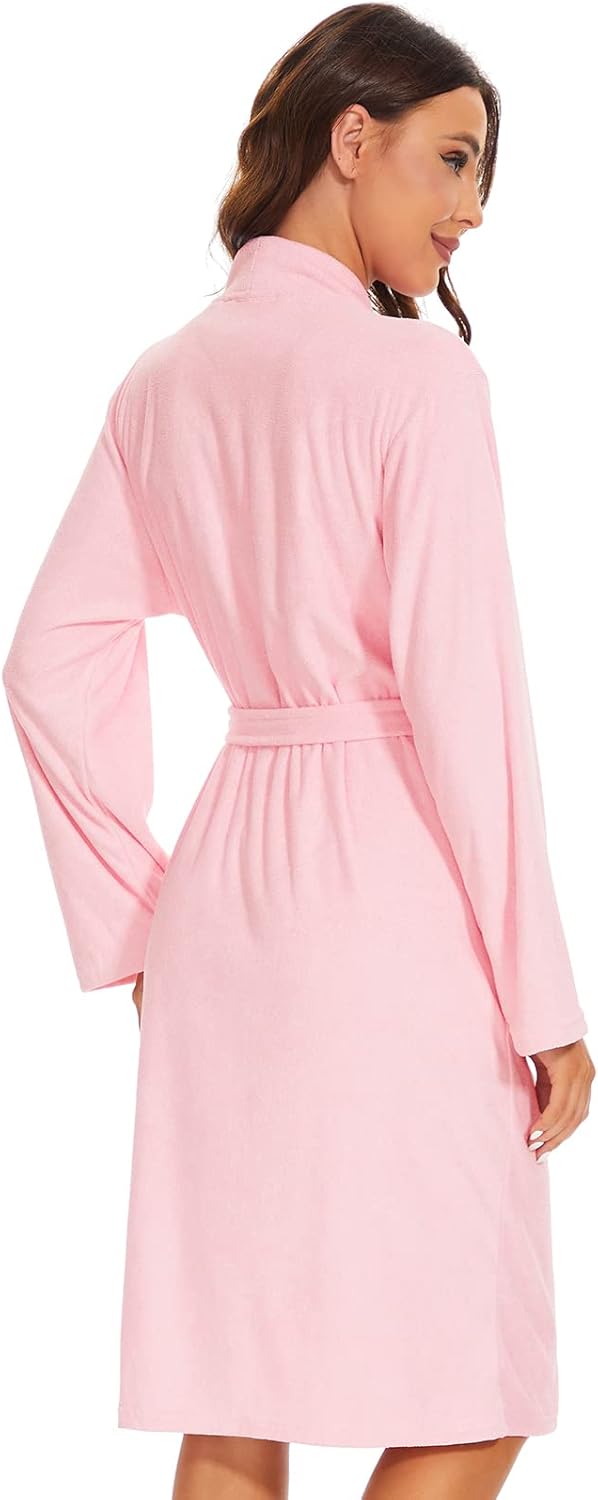 Knuffnee Women Bath Robes Terry Cloth Towel Robe Knee Length Bathrobe with Pockets - Image 3