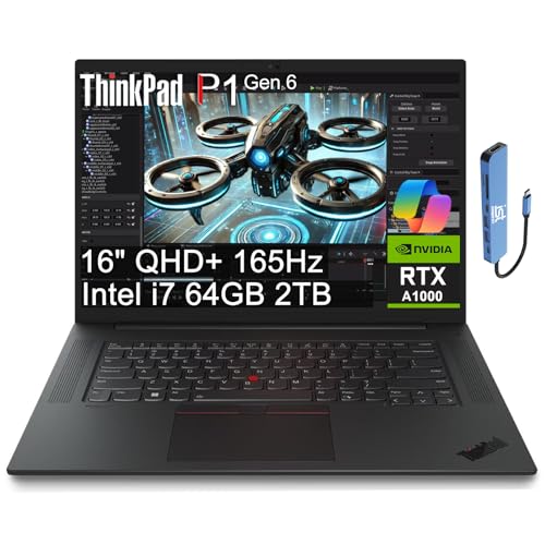 Lenovo ThinkPad P1 Mobile Workstation Laptop (16' 2K 165Hz, Intel 14-Core i7-13800H, 64GB DDR5, 2TB SSD, NVIDIA RTX A1000 6GB) 2 x Thunderbolt 4, Backlit, Fingerprint, IR Webcam, IST Hub, Win 11 Pro