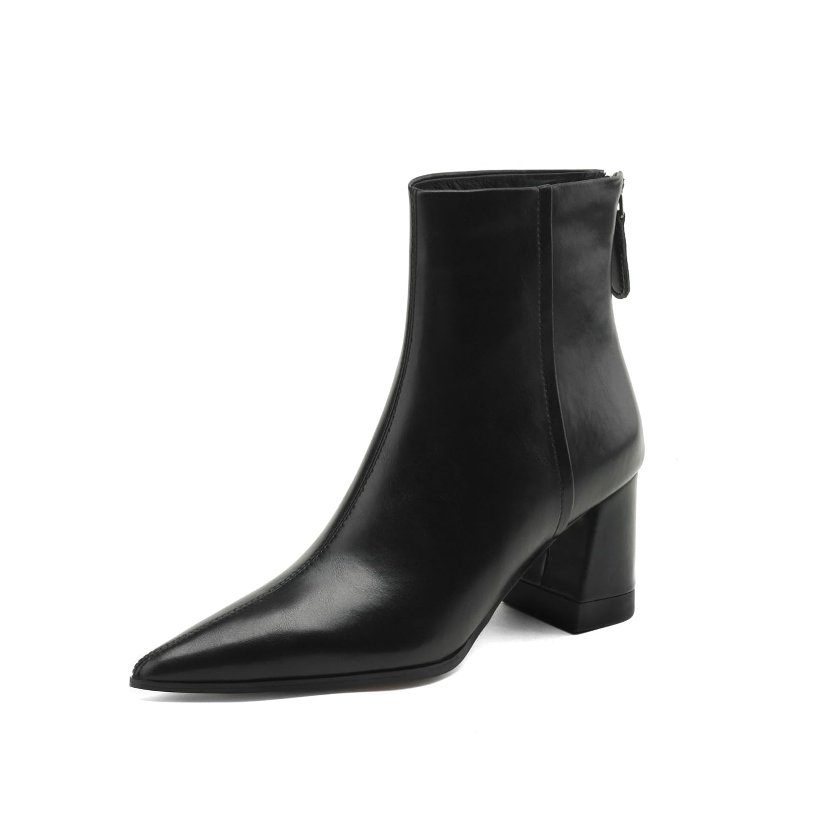 TinaCus Womens Genuine Leather Handmade Chunky Heel Back Zip Up Pointed Toe Ankle Boots