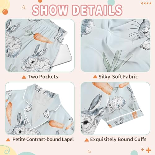 senya Rabbit and Carrot A Satin Summer Pajama Sets Silk Short Sleeve Button Down Sleepwear3