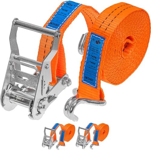 INTAKO Spanngurte mit Ratsche 6m x 2000kg x 35mm - 2 Stück - TÜV GS Geprüfte Zurrgurte - Zweiteilig Ratschengurt mit Haken - Ladungssicherung Set 2t - DIN EN 12195-2