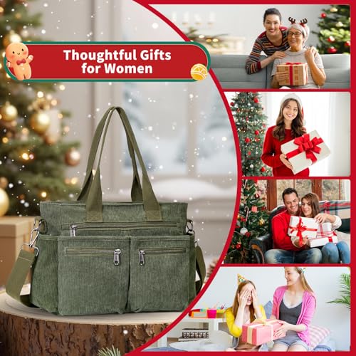 Image of YDF Corduroy Tote Bag for Women Crossbody Purse with Zipper, Aesthetic Multi Pocket Work School Bag, Gifts for Mom Teacher