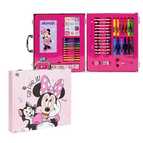 Conjunto de papelaria inspirado em Minnie - cor-de-rosa - 30 x 27 x 4 cm - inclui pasta com tudo o que precisa para colorir - produto original desenhado em Espanha