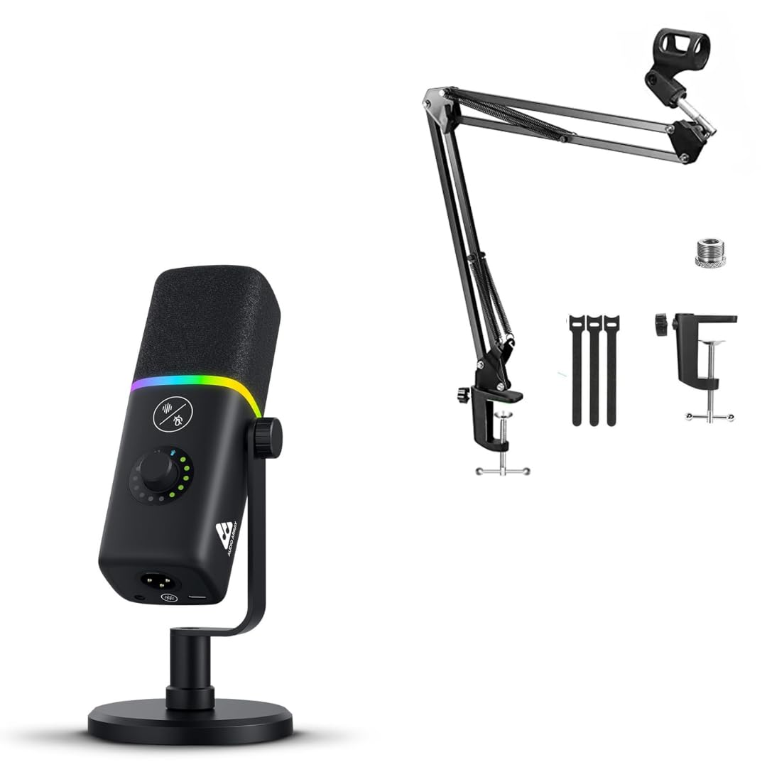 Audio Array AM-C45 XLR/USB Pro RGB Dynamic Microphone Kit | 192kHz/24bit Studio Quality Output | Volume Control, Mute and Noise Cancellation | Realtime Monitoring for Streaming, Gaming & podcasting