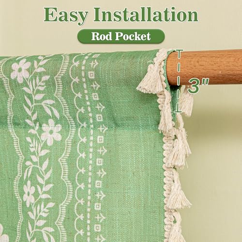 Image of MYSKY HOME Sage Green Boho Floral Tiers Curtains 36 Inch Long 2 Panels